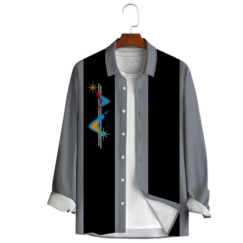 

Мужская гавайская рубашка с длинными рукавами и нагрудным карманом