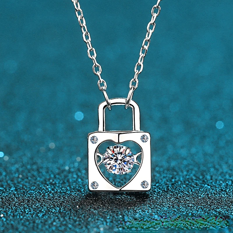 

S925 Sterling Silver Lock Pendant Necklace 0.3CT Carat Moissanite Choker Chain Women Fine Jewelry Certificate Drop Shipping