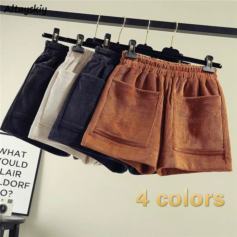 

Shorts Women Pocket Elastic Waist Pure Color Spring Fashionable Female Ulzzang 3XL Ins Students High Street Design Cozy Baggy