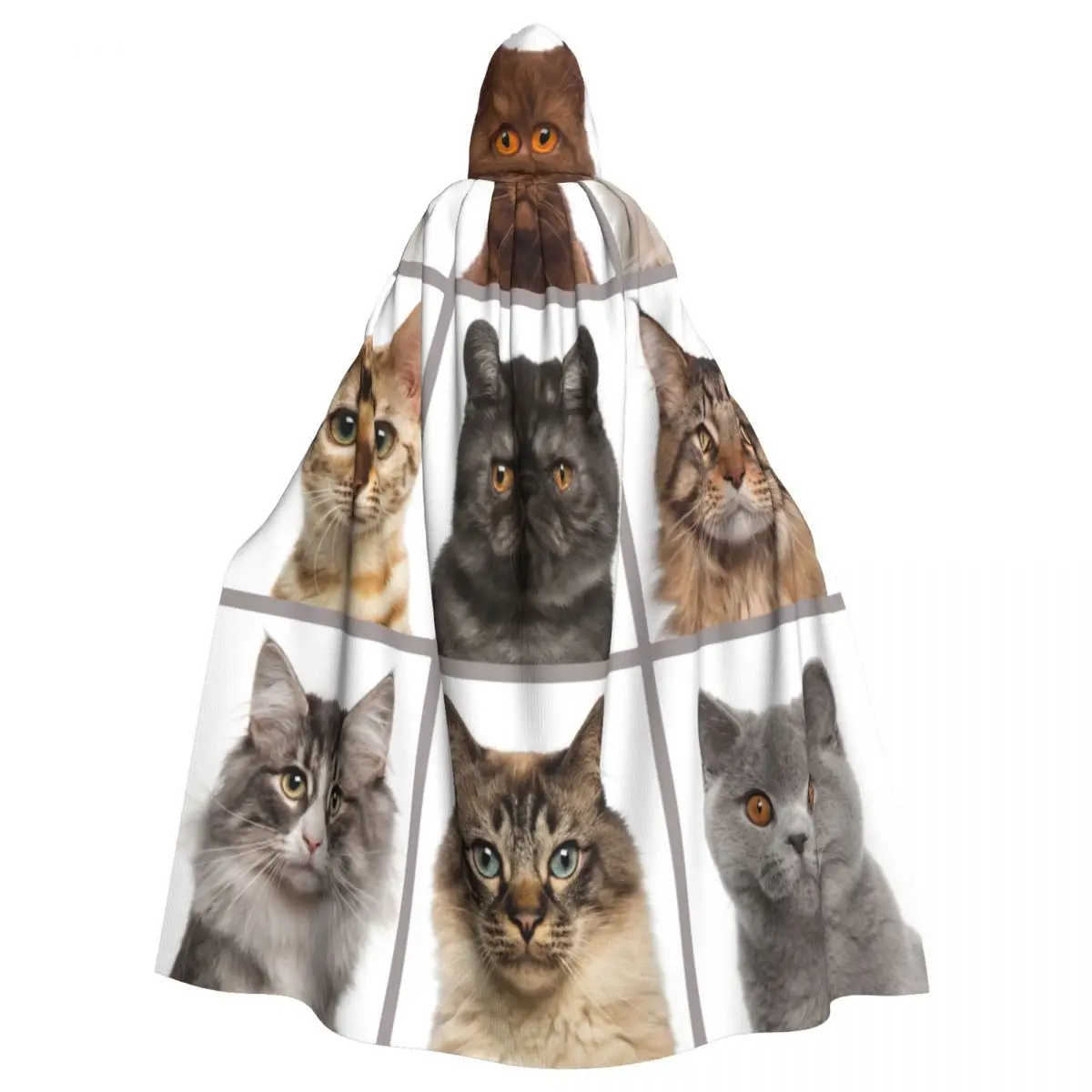 

Unisex Adult Funny Cat Heads Cloak with Hood Long Witch Costume Cosplay
