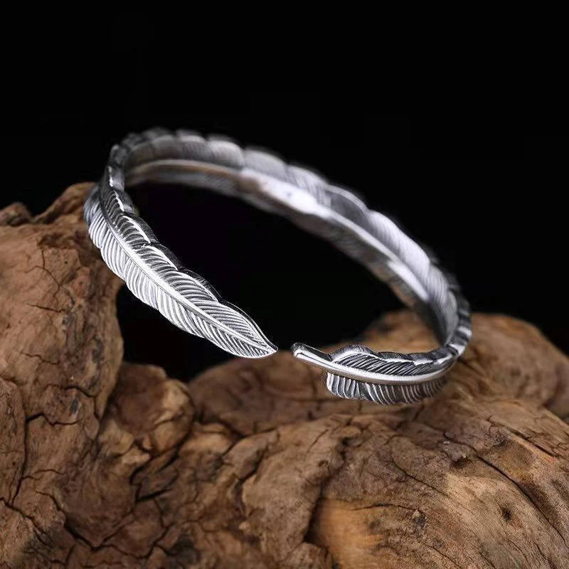 Новый Ретро Браслет с перьями Юньнань снежинка серебряный Открытый браслет