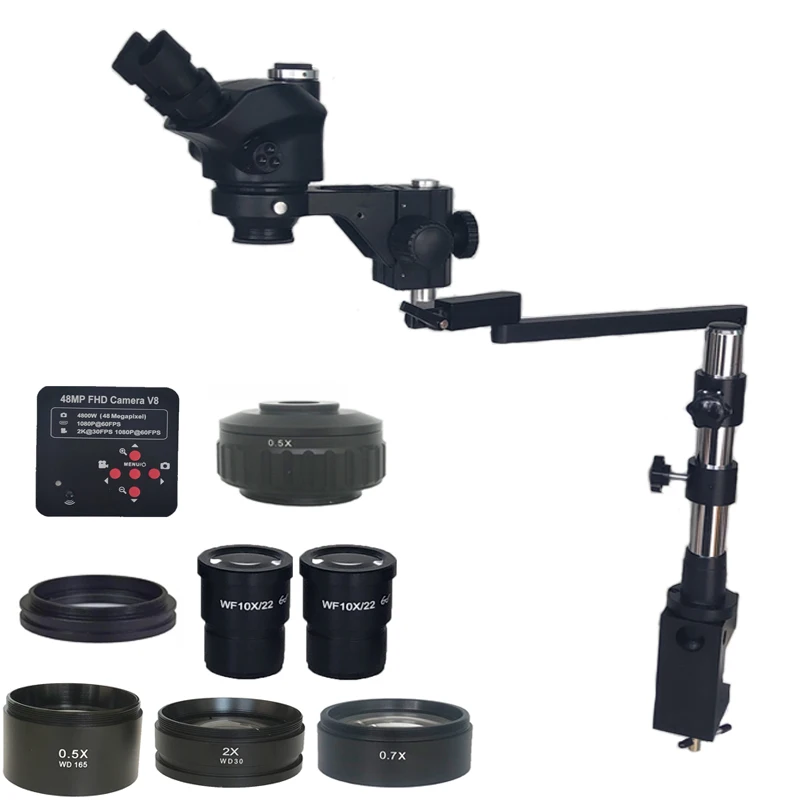 

7X-50X Adjustable Focusing Trinocular Microscope With Articulating Clamp 48MP Digital Microscopio Camera Industrial Watch PCB