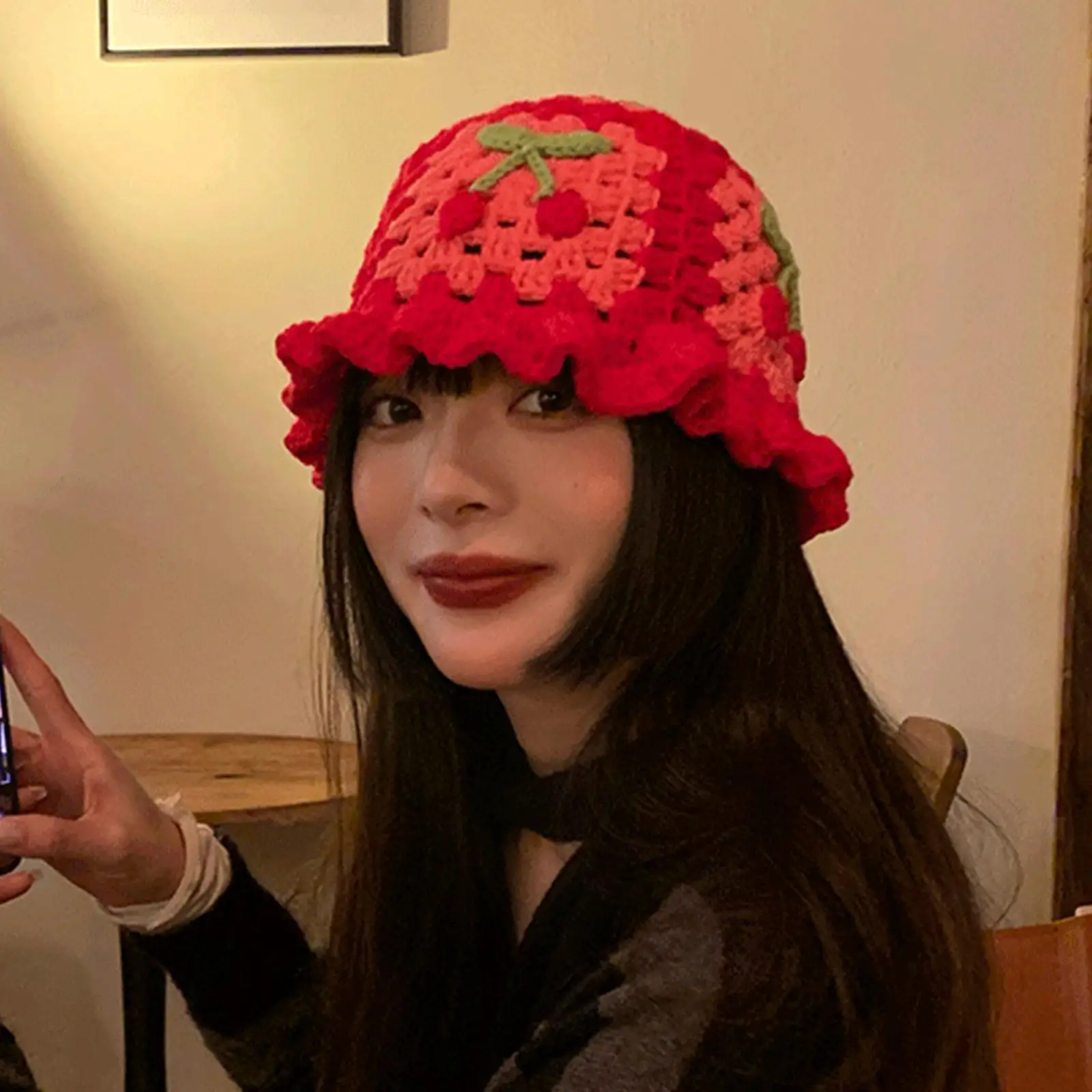 

Милая Панама в виде вишни, вязаные облегающие шапки, вязаная Рыбацкая шапка, вышитая для путешествий, летний костюм для девочек, праздничный