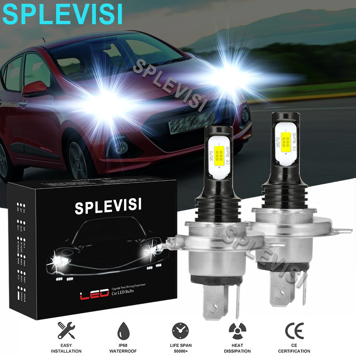 

2PCS White LED Headlight Hi/Low Beam Bulbs 6000K Fit For Hyundai i10 2008-2016 Mini Cooper F55 F56 F57 2013 2014 2015-on