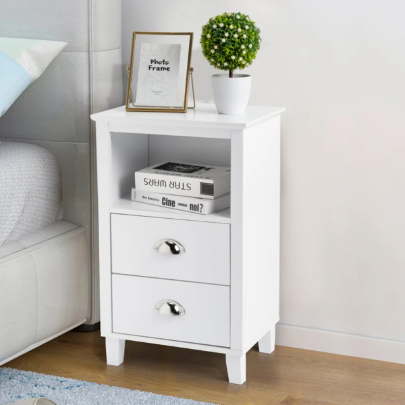 

CH 40*30*63cm Simple and Modern White Cabinet\ MDF Spray Paint\ High Legs\ Two Drawers\ Bedside Table[US Stock]