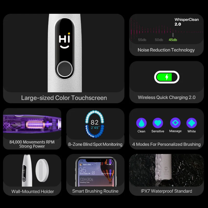 Oclean X Pro Elite Smart Sonic Electrical Toothbrush Set Rechargeable Automatic Ultrasonic Teethbrush Kit IPX7 Whitening Brushes