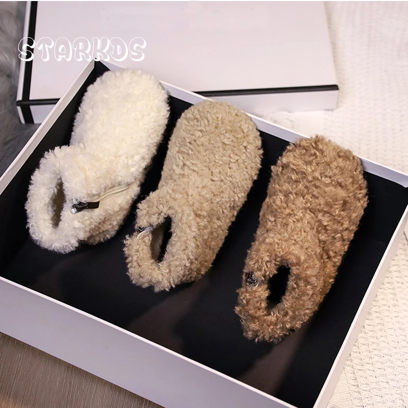Thick Fur Warm Boots Toddler Child Fashion Curly Lambswool Booties Boys Girls Round Toe Outdoor Cotton Shoes