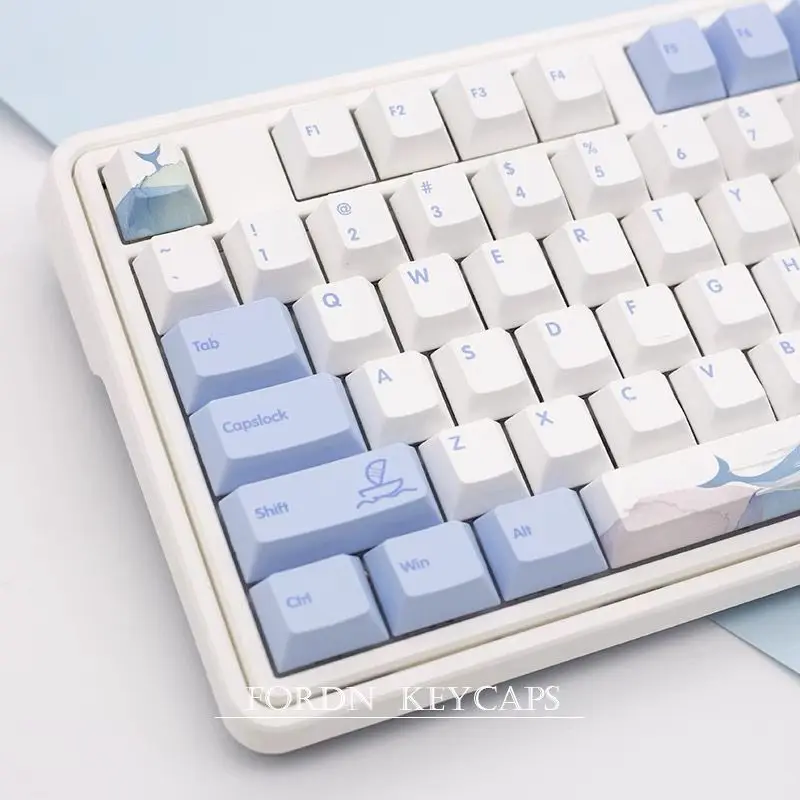 

129 Keys Cherry Profile Keycap PBT Keycaps For MX Switch Mechanical keyboard Dye Sublimation Blue White key Caps DIY
