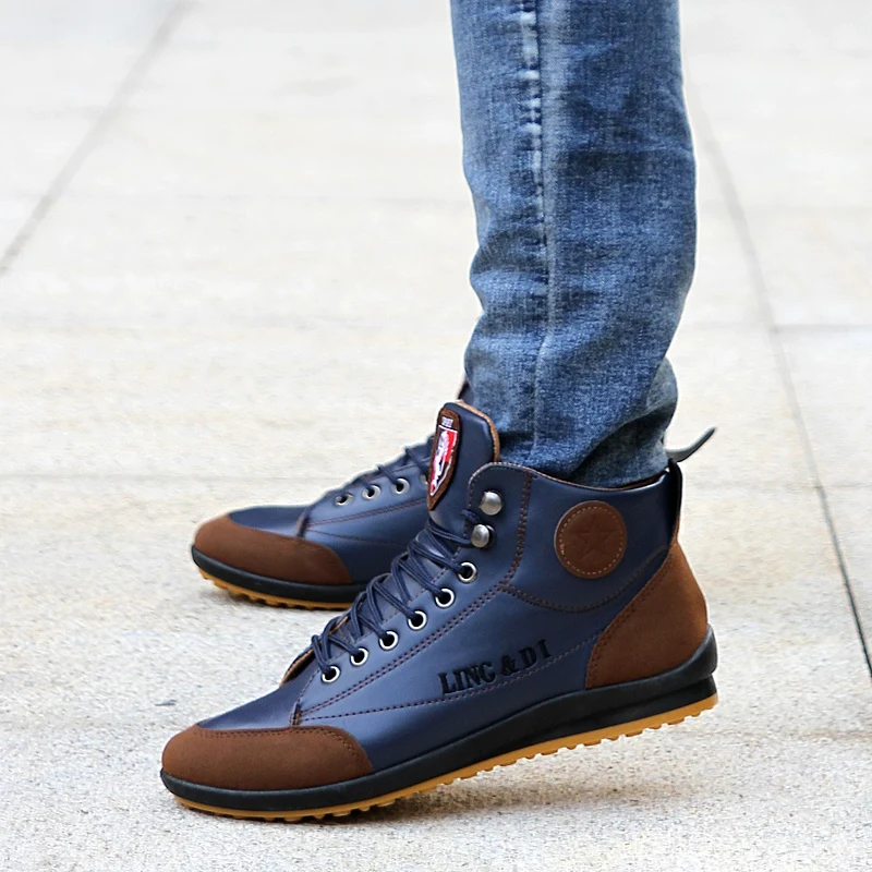 Men Casual Leather Walking Shoes Lace Up PU Wearable Comfortable Flatform Driving Shoe Working Three Colors