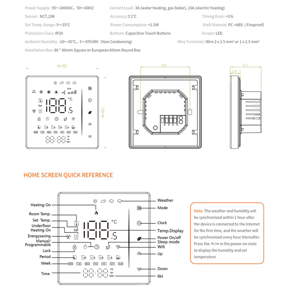Умный термостат Tuya с Wi-Fi дистанционным управлением через приложение таймером для