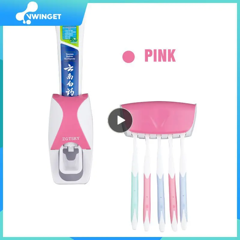 

Toothpaste Squeezer Set Sticky Suction Automatic Toothpaste Dispenser Dustproof Toothbrush Holder Bathroom Wall Mounted