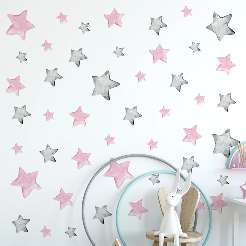 

51pcs Multicolor Watercolor Stars Wall Stickers for Living room Bedroom Kids room Wall Decor Removable DIY Wall Decals Art Mural