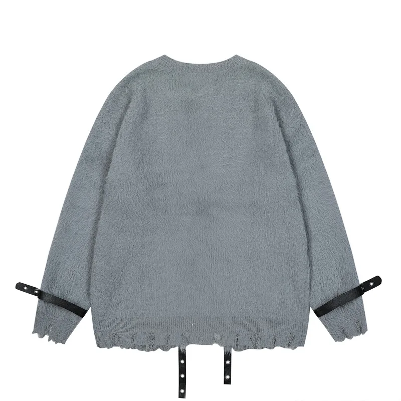 Мужской свободный трикотажный джемпер с кожаным ремешком