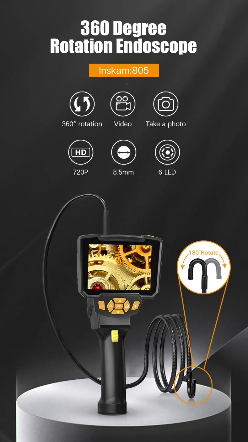 Камера для осмотра автомобильного эндоскопа экран 805P 4.3 дюйма поворот на 360