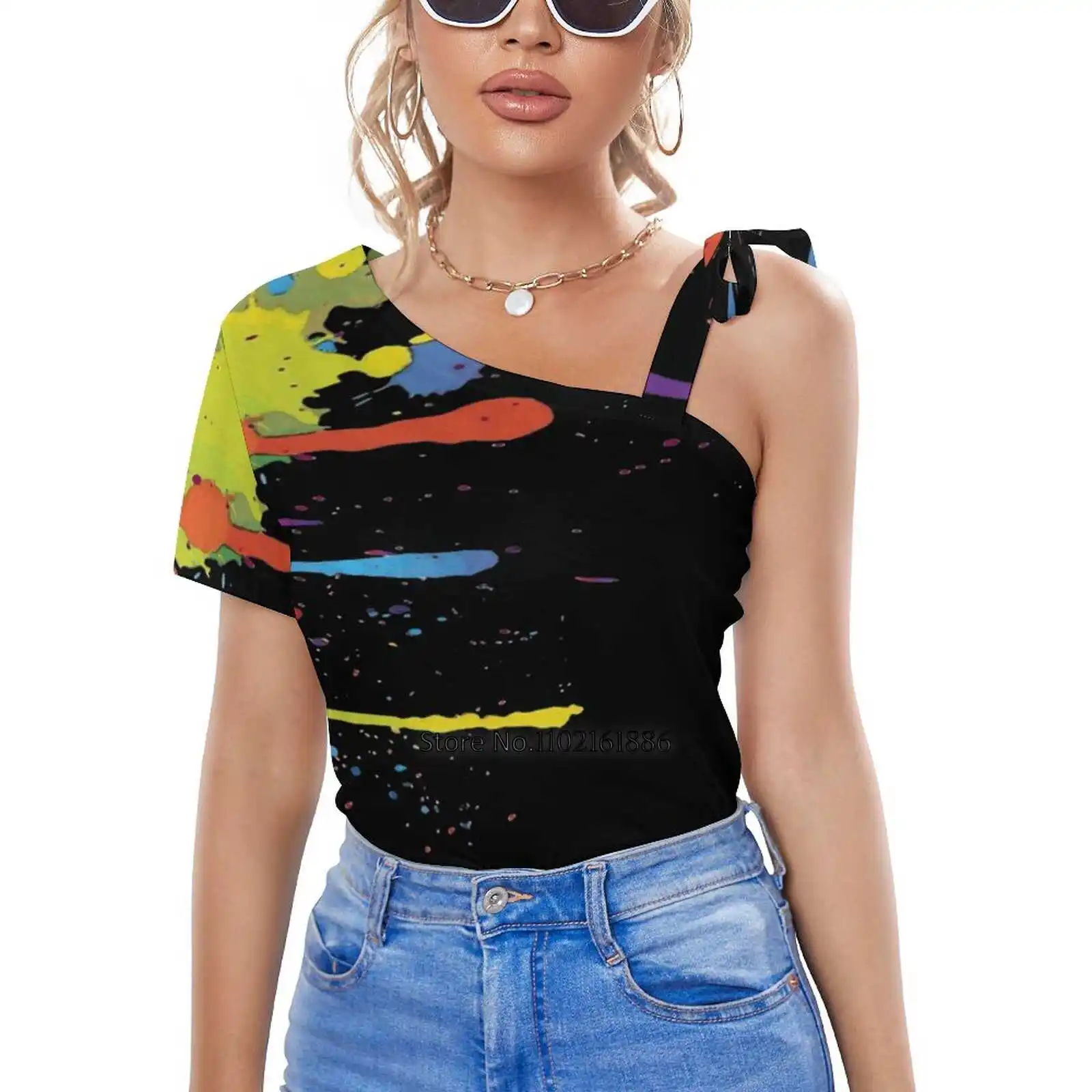 

Крейзи разноцветные брызги для бега пикантная футболка с вертикальной молнией повседневные топы пуловер с вырезами Женские топы футболки ...