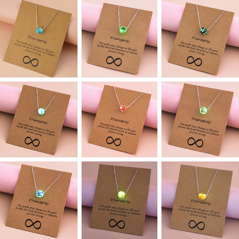 

Cute Round Bead Luminous Necklace For Women Glow In The Dark Pendant Necklace Glowing Glass Stone Friendship Necklace Jewelry