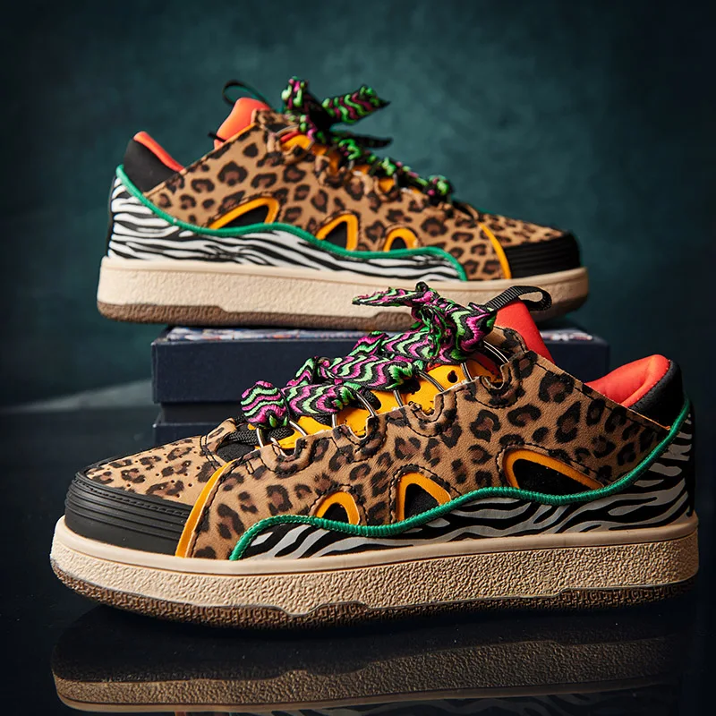 Luxury Men Designer Shoes Hot Sale Fashion Leopard Print Skateboard Shoes Platform Man Vulcanized Sneakers zapatillas de hombre