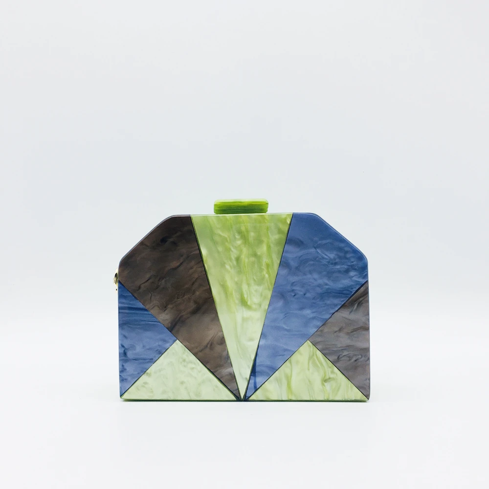 

New Look Multi-color Geometric Acrylic Evening Bags Triangle Patchwork Hard Box Prom Party Clutch Casual Chain Crossbody Purse