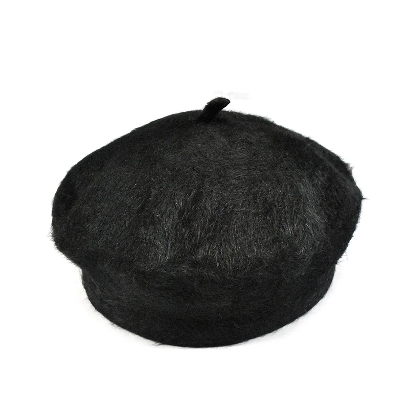 

Ladies Solid Color Beret Fluffy Simple Chic Small Round Female Cap For Autumn