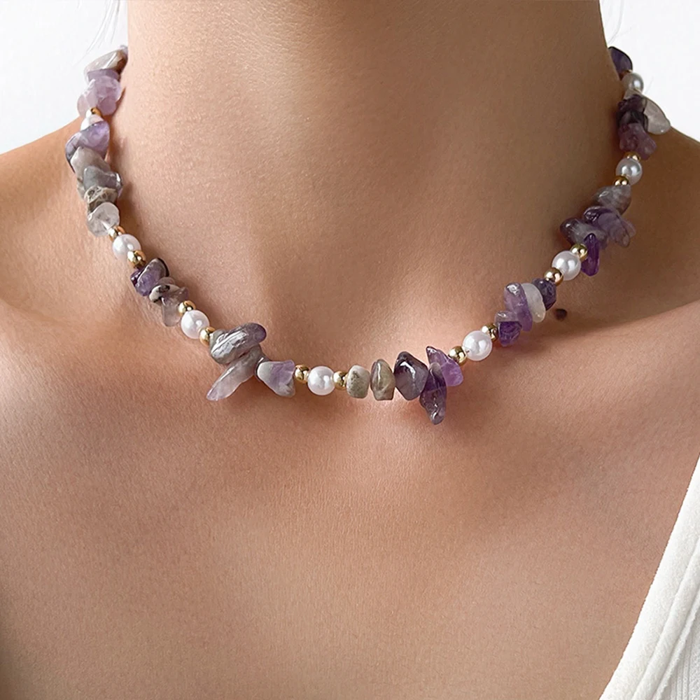 

Fashion Boho Ladies Crystal Agate Energy Necklace Dyed Charm Clavicle Chain Girls Birthday Gift Jewelry