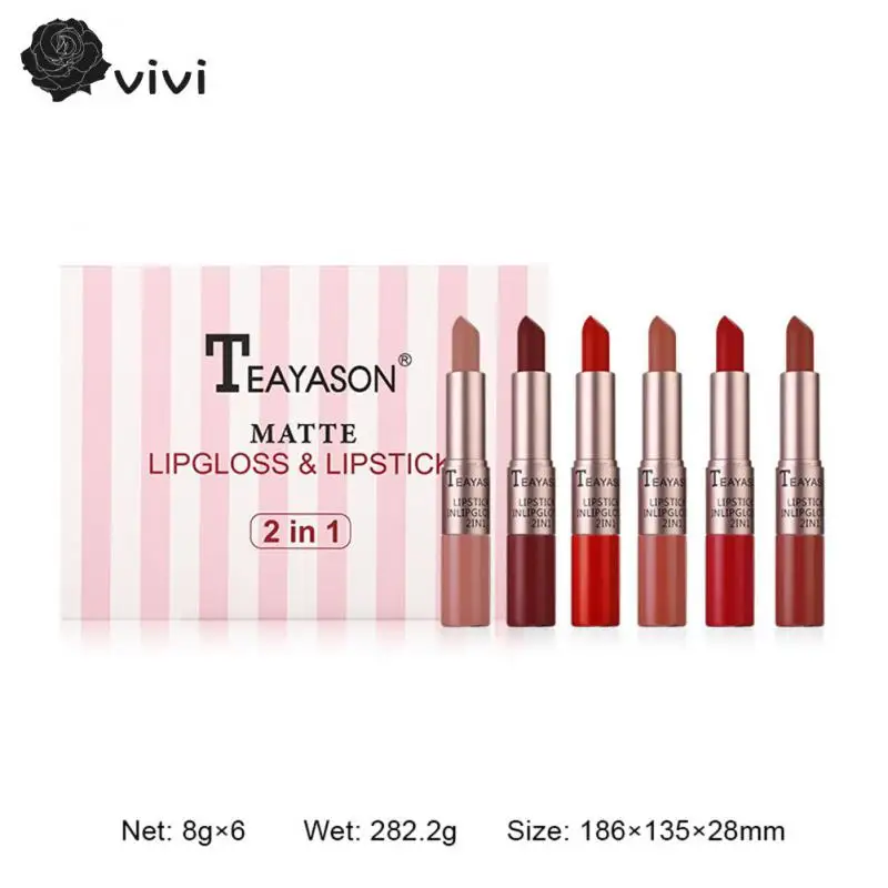 

Антипригарная бархатная матовая помада с чашкой, двухсторонняя глазурованная водостойкая Увлажняющая помада, набор из 6 шт., подарочный набор, макияж губ