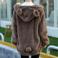 autumn winter fleece flannel harajuku loose casual warm hoodies ladies coats soild sweet hooded women pullover female sweatshirt