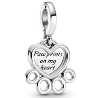 original hearts paw print dangle beads charm fit pandora women 925 sterling silver bracelet bangle jewelry