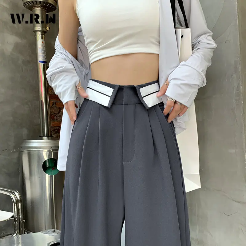 

Женские брюки с высокой талией, повседневные широкие брюки в Корейском стиле с высокой талией, свободные винтажные мягкие длинные брюки, лето 2023