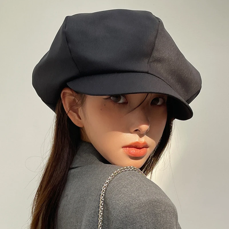 

Новинка 2022, модная женская кепка газетчика HT4083, однотонный восьмиугольный берет, Дамский берет большого размера для женщин, винтажная худож...