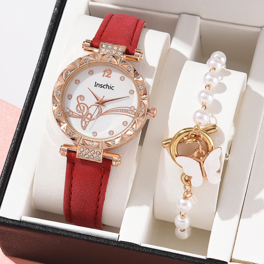 Female 2022 New Luxury Ladies Watch Bracelet Set Quartz Wristwatch 2 PCS Set Women Watch Clock Gift Leather Strap Reloj Mujer