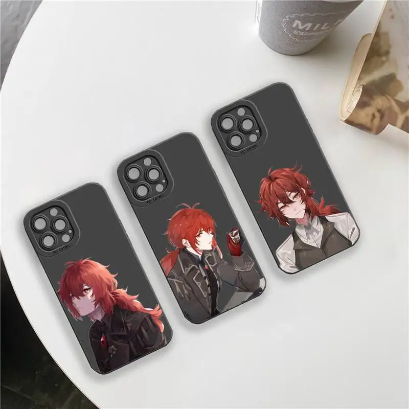 

Genshin Impact Diluc game Phone Case For iPhone 13 12 11 Pro MAX Mini X XS XR 7 8 Plus Camera Lens Liquid Silicone