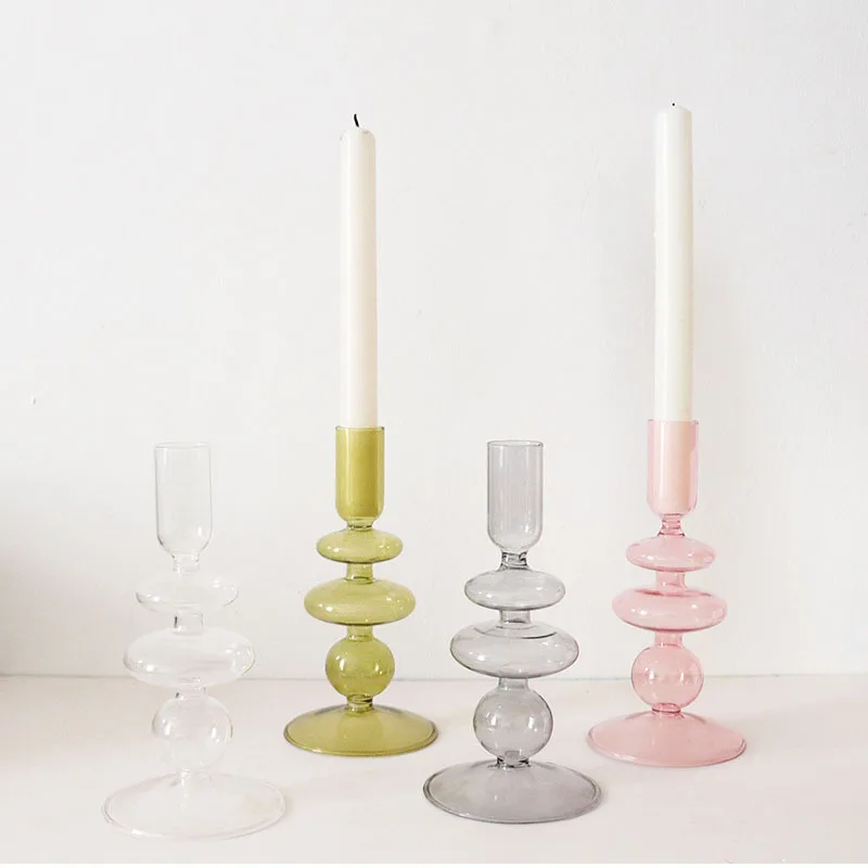 

Simple Glass Candle Holders for Stick Candles Creative Table Decor Glass Candlestick Colorful Candle Stand