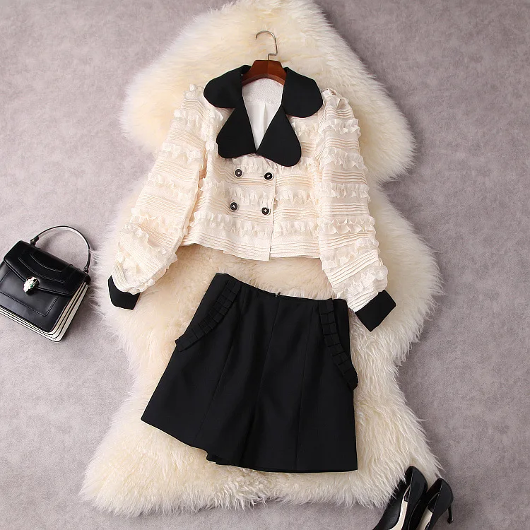 

European and American women's wear spring 2022 new Long-sleeved double-breasted shirt shorts Fashion suits