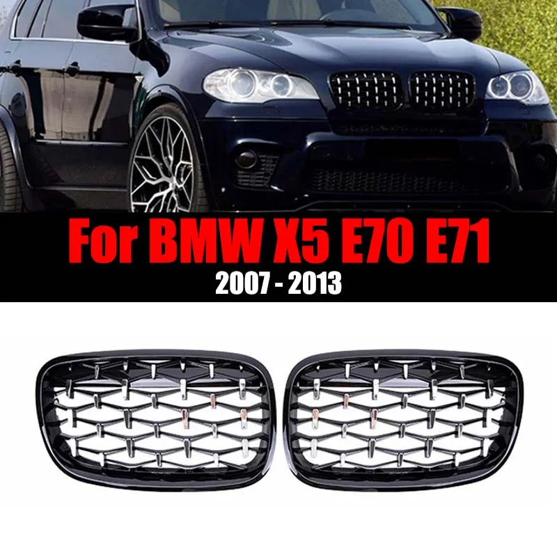 

Car Kidney Grills Front Diamond Star Style Grille Bumpe for BMW X5 X6 E70 E71 2007-2013 Auto Accessories black 2008 2009 2012