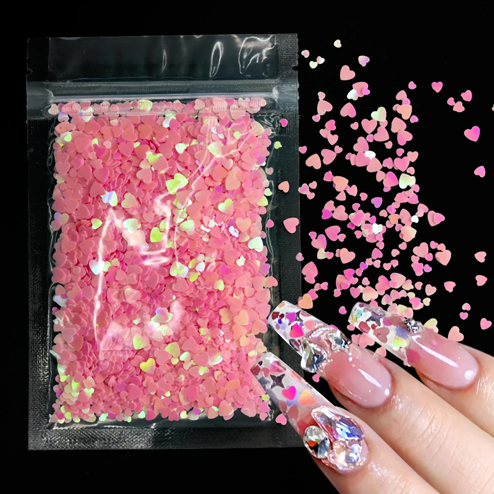 

10g Holographic Nail Glitter Flake Laser Sparkly Heart Sequin Pink Spangle Paillette DIY Gel Polish Manicure Nail Art Decoration