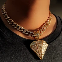 hip hop men iced out diamond pendant necklace bling full rhinestone miami cuban link chain necklaces women fashion jewelry gifts