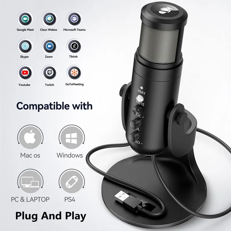 Конденсаторный USB-микрофон с подсветкой типа C микрофон для телефона ПК прямой