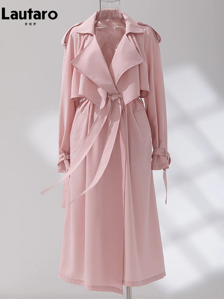 Lautaro Весна Осень Длинный Сладкий Тонкий Струящийся Мягкий Розовый Тренч Для