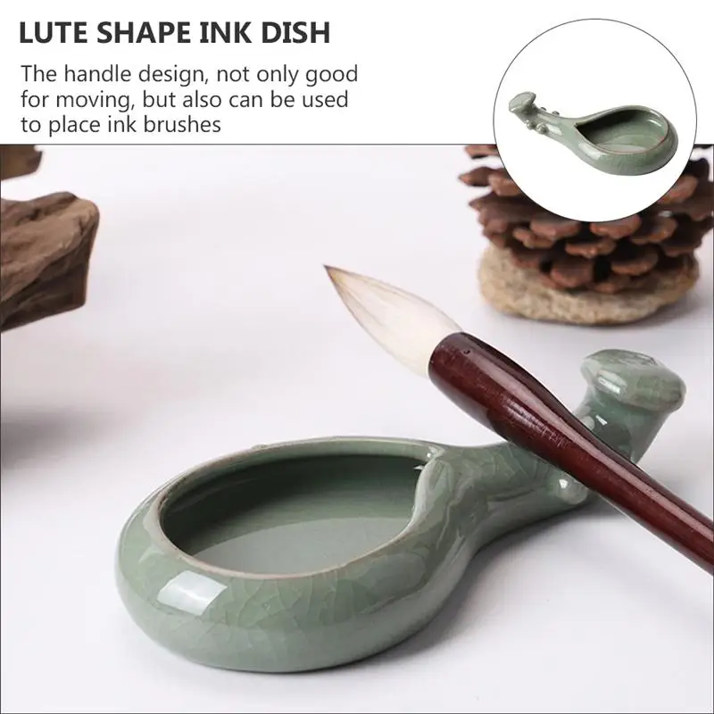 

1pc Ceramic Ink Plate Lute Shaped Ink Dish Brush Pen Holder Calligraphy Tool