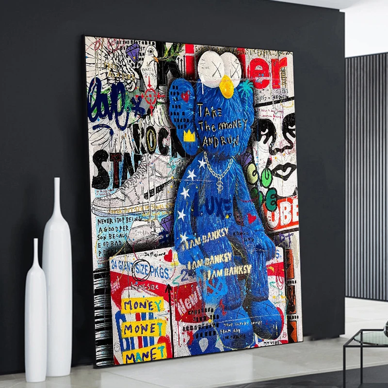 

Cartoon Wall Art Posters Take The Money and Fun Graffiti Canvas Print Painting Street Pop Wall Art Pictures Kid Room Home Decor