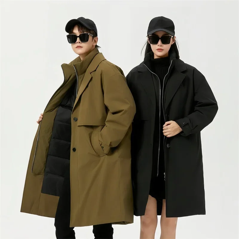 Мужская зимняя утепленная куртка на белом утином пуху средней длины разумный