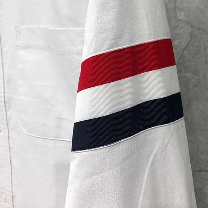 TB THOM Men's Shirt Clothing Solid White Top Fashion Brand RWB Bar Stripes Slim Casual Oxford Cotton Long Sleeve Women's Shirts