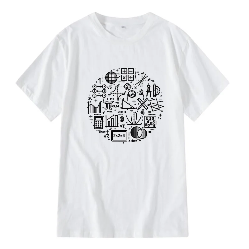 XINYI Men's T-shirt 100% cotton casual funny math formulas Print summer loose o-neck t shirt for men short sleeve t-shirt male