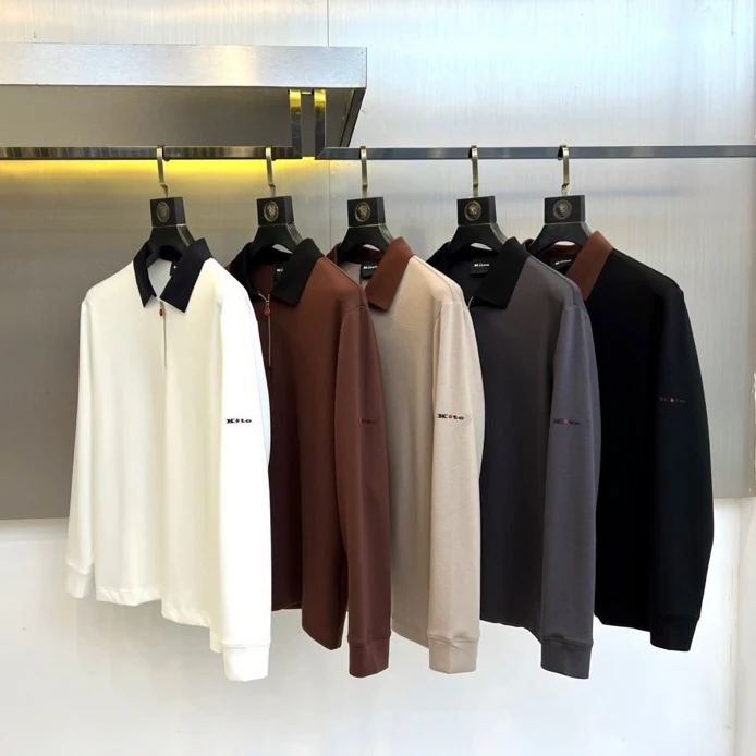 Фото Kiton осенне-зимняя новая повседневная деловая универсальная мужская рубашка-поло с длинными рукавами и лацканами контрастного цвета №1