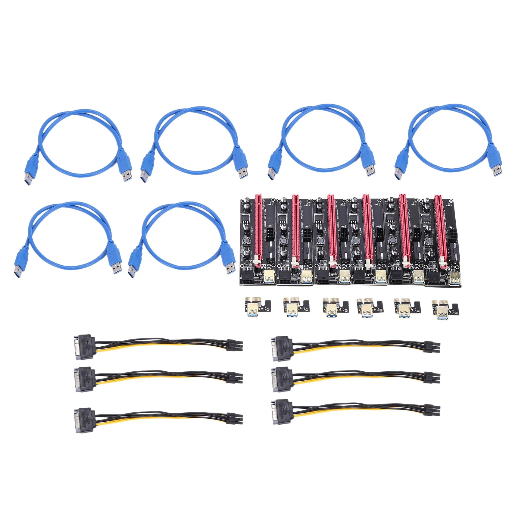 

6 шт. новейший Ver009 Usb 3.0 Pci-E Райзер Ver 009S Экспресс 1X 4X 8X 16X Райзер адаптер карта Sata 15 контактов на 6 контактов кабель питания