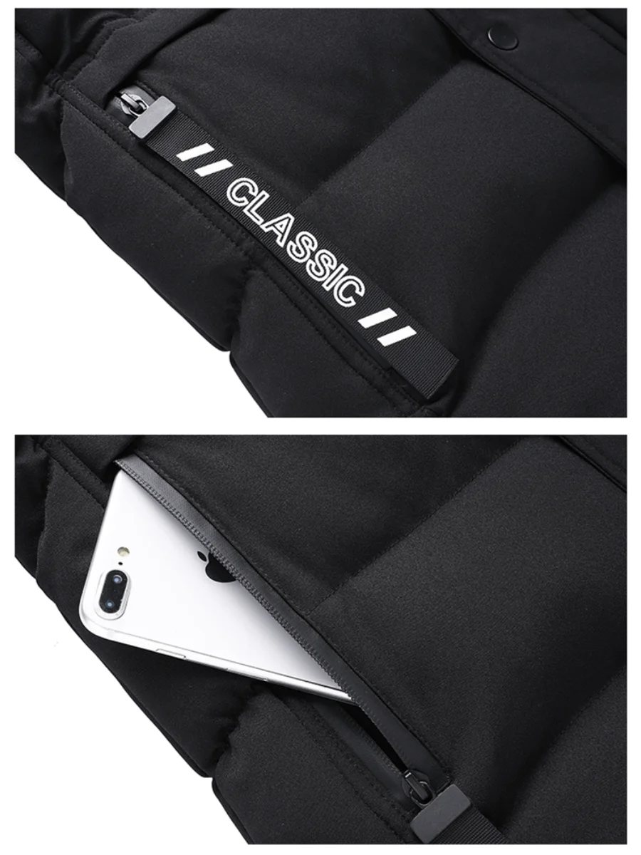 Large Size Thick Cotton Coat New Winter Pure Color Parka Quality Men Stand Collar Warm Thick Jacket Men's Fashion Casual Parka