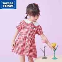 takara tomy summer hello kitty plaid dress girls doll collar loose breathable short sleeve dress cute sweet half sleeve skirt