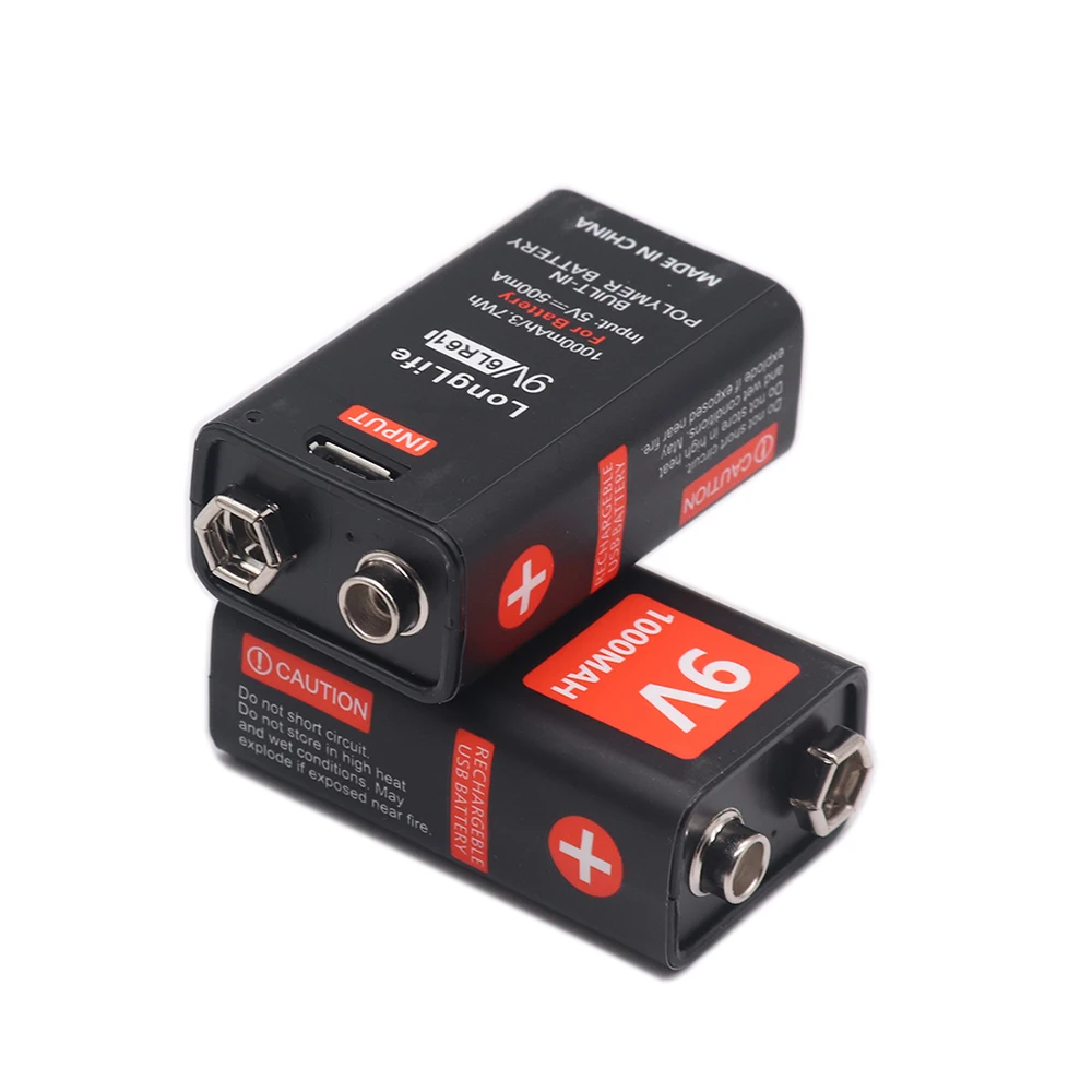Литий-ионный аккумулятор 6F22 1000 мАч micro USB 9 в