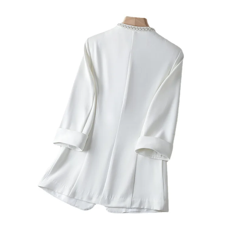 2023 Summer Women's Green Blazer Business Casual Thin Women Slim Black White Suit Jacket V-neck Office Lady Cardigan Coats