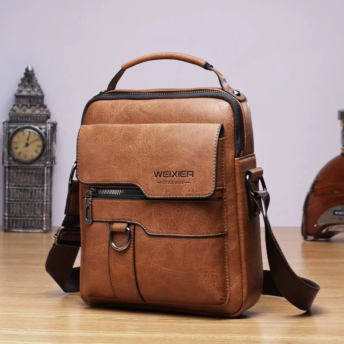 Small Men Crossbody Leather Shoulder Bag Messenger for Man Purse Casual Travel Business Satchel Magnetic Buckle